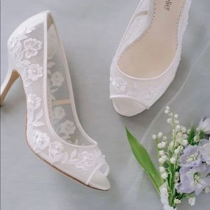 Bella Belle Emily Ivory peep toe embroidered pump